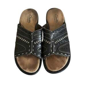 Clarks Bendables Sandals Womens 8.5M Black Leather Comfort Slides B11664
